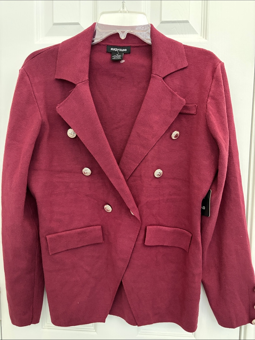 Double-Breasted Maroon Knit Blazer Jacket